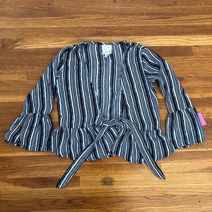 Belle du Jour tie-front striped peplum top